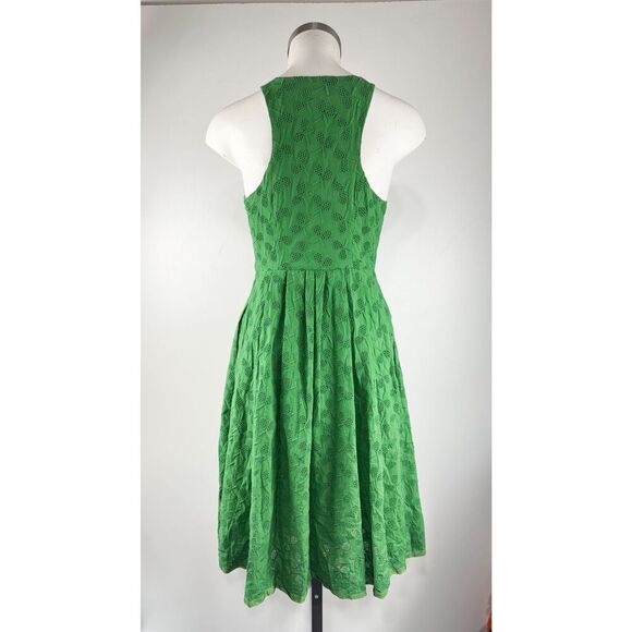ANTHROPOLOGIE Grass Green A-line Dress size 00 Eyelet Tennis Rackets Pockets - Picture 3 of 5